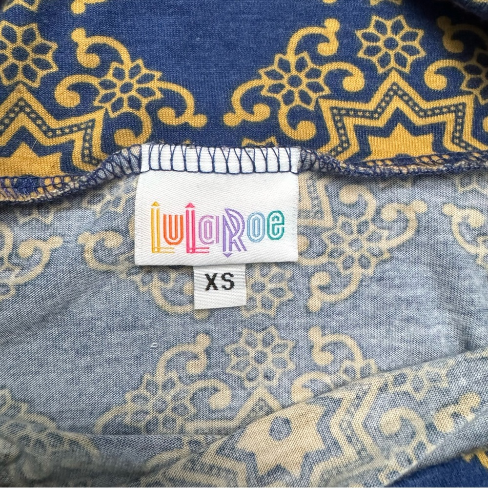 LuLaRoe Blue and Gold Patterned Maci Skirt XS - Picture 4 of 4